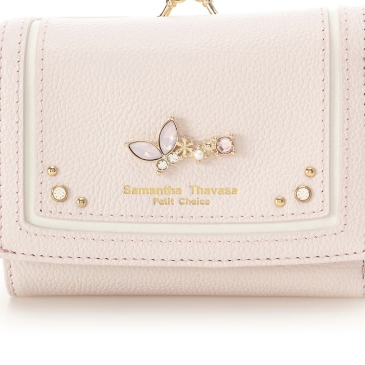 バタフライビジュー 折財布　ピンク