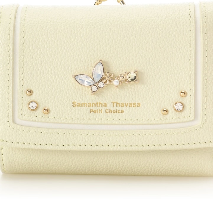 バタフライビジュー 折財布　ペールイエロー