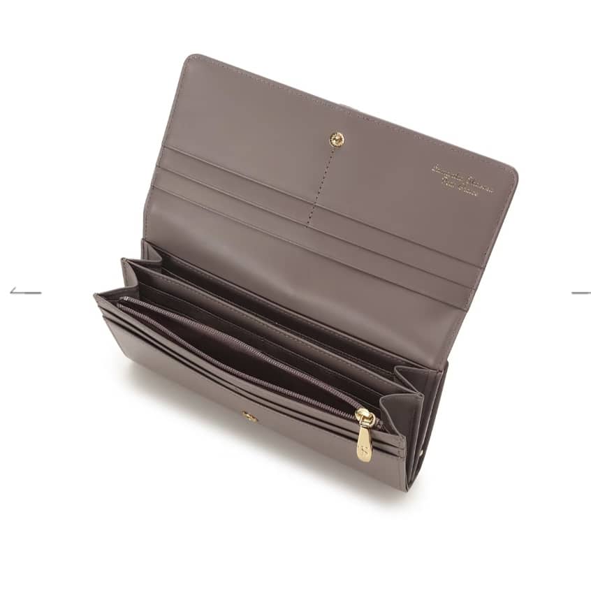  バイカラーフロントベルト 長財布　グレージュ