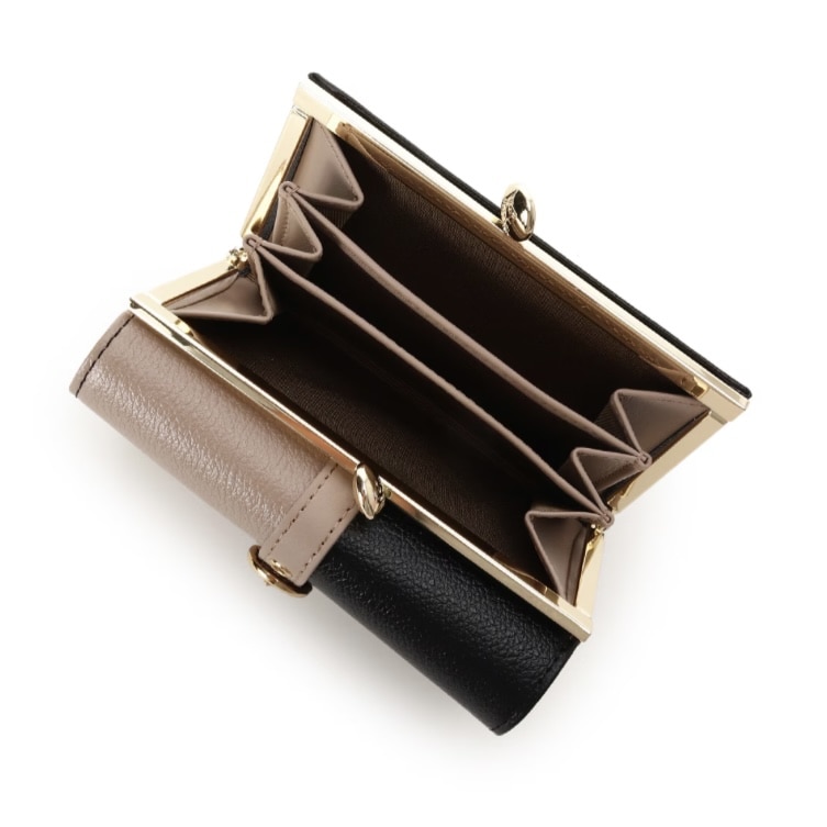 バイカラーフロントベルト 口金折財布　ブラック