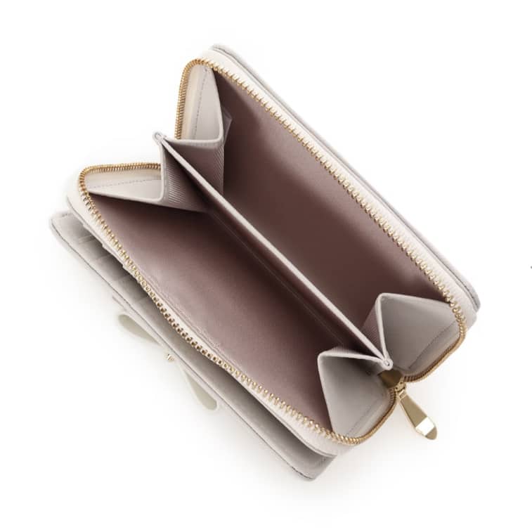 バイカラーリボン 折財布 ライトグレー