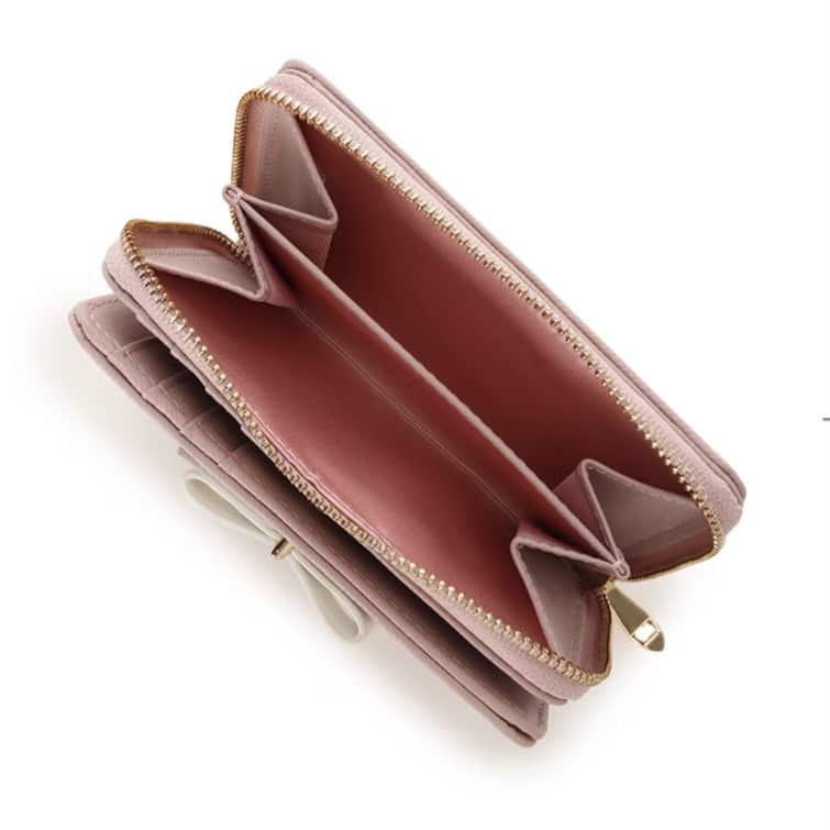 バイカラーリボン 折財布　ピンク