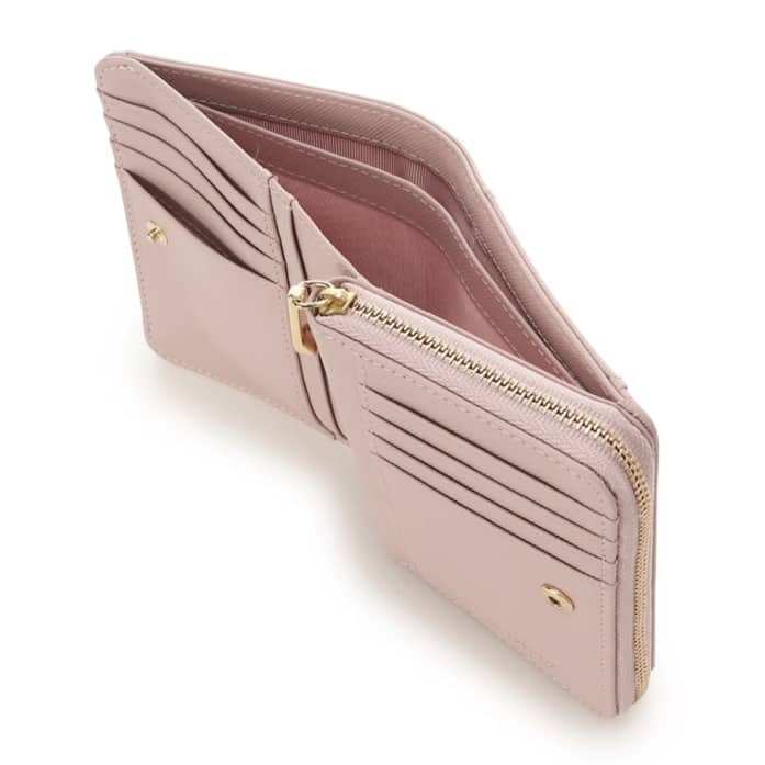 バイカラーリボン 折財布　ピンク
