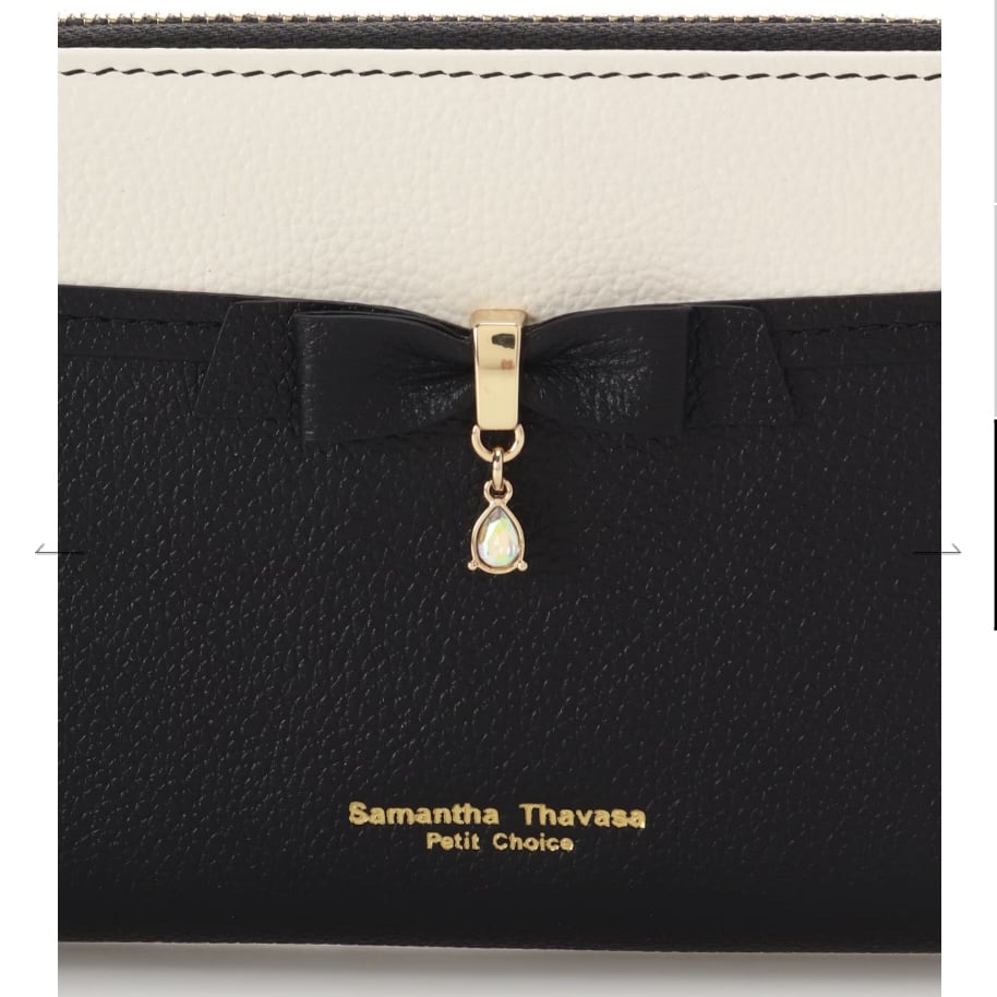バイカラーリボンビジューラウンド長財布　ブラック