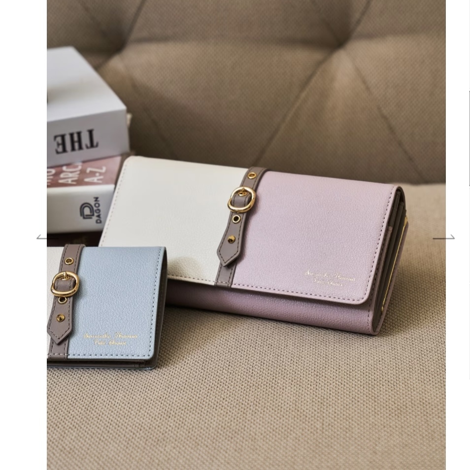 バイカラーフロントベルト 長財布　ピンク