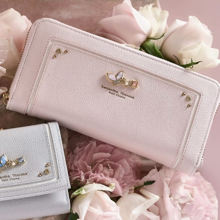 バタフライビジュー　長財布　ピンク