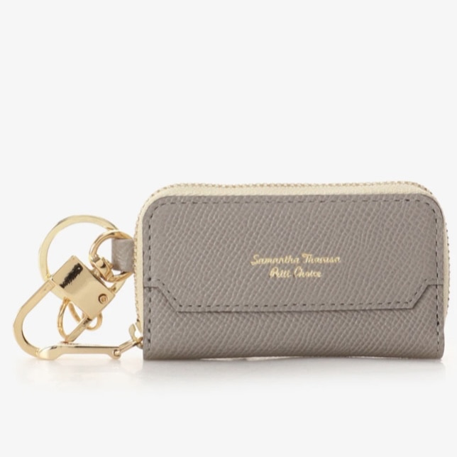 インザイドバイカラーラウンドジップキーケース　グレージュ