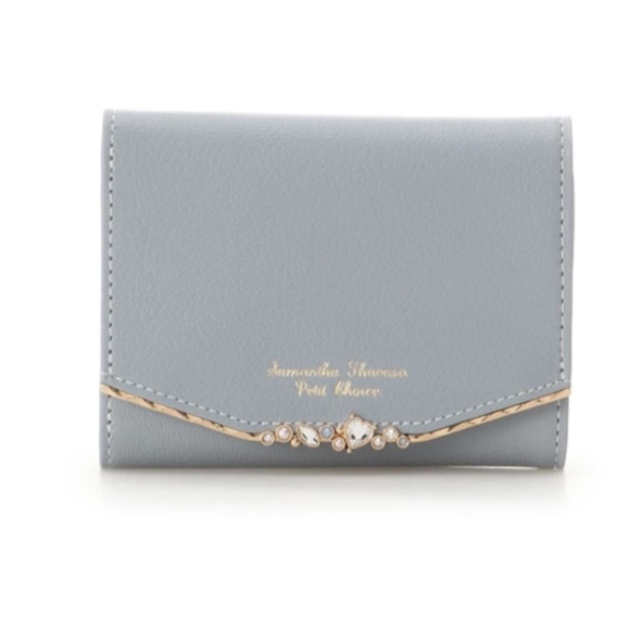 ハートジュエルバー 折財布　ブルー