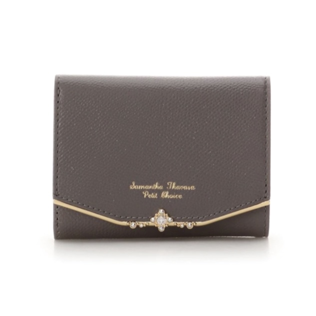 ジュエルバーL字型ジップ折財布　グレージュ