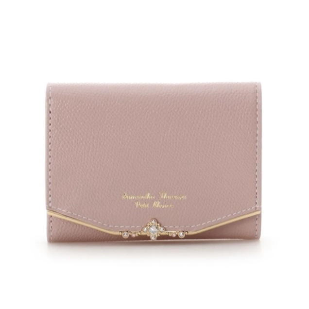 ジュエルバーL字型ジップ折財布　ピンク