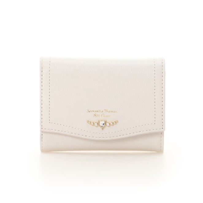 クリアハートビジュー 折財布　ホワイト