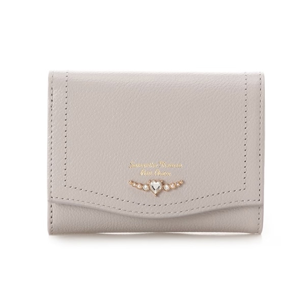 クリアハートビジュー 折財布　ベージュ