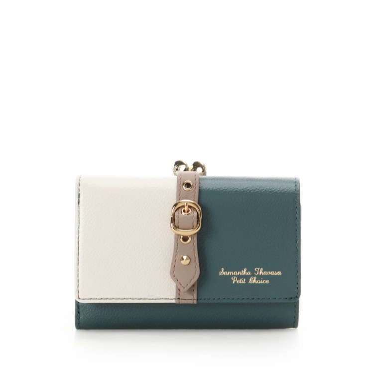 バイカラーフロントベルト 口金折財布　グリーン