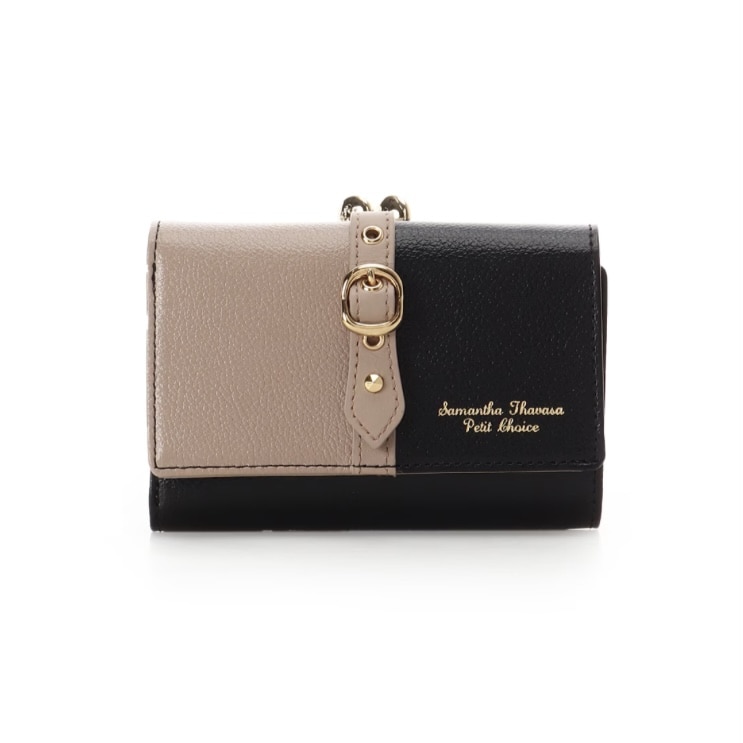 バイカラーフロントベルト 口金折財布　ブラック