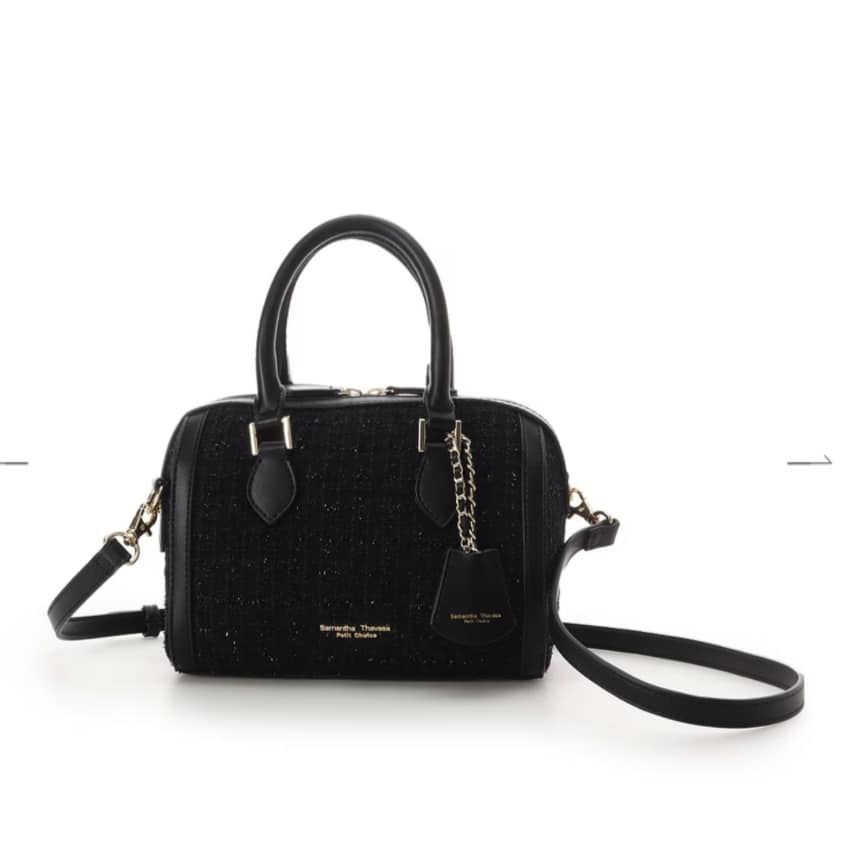 ツイード ボストンバッグ　ブラック