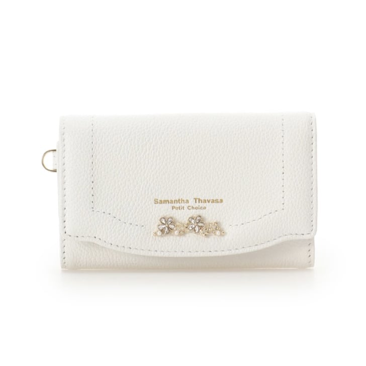 ラメフラワービジュー キーケース　ホワイト