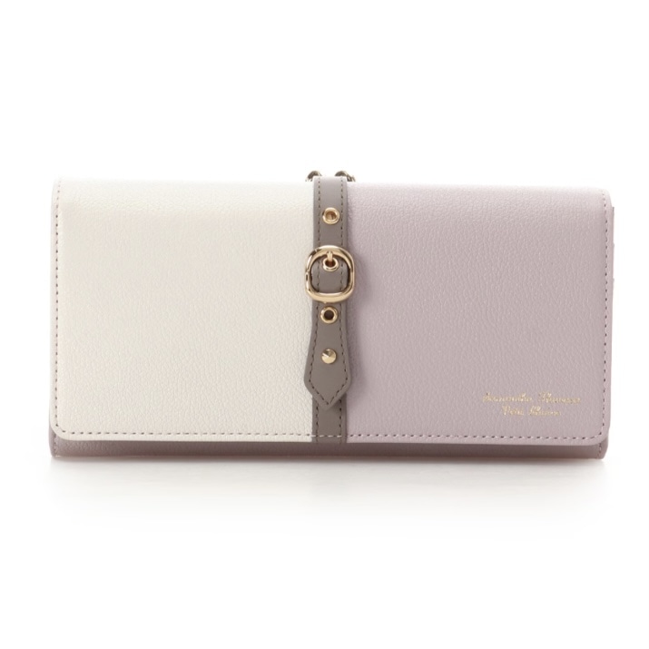 バイカラーフロントベルト 長財布　ピンク