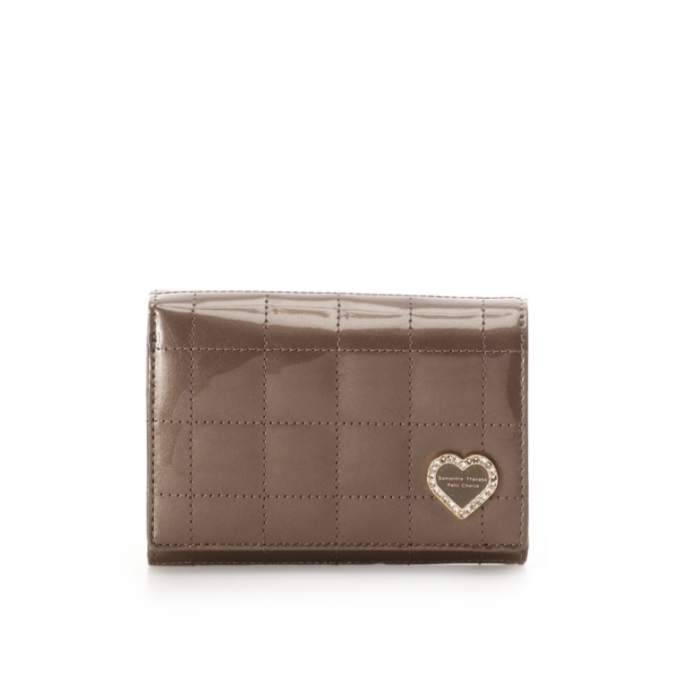 エナメルキルティング 二つ折り財布　グレージュ