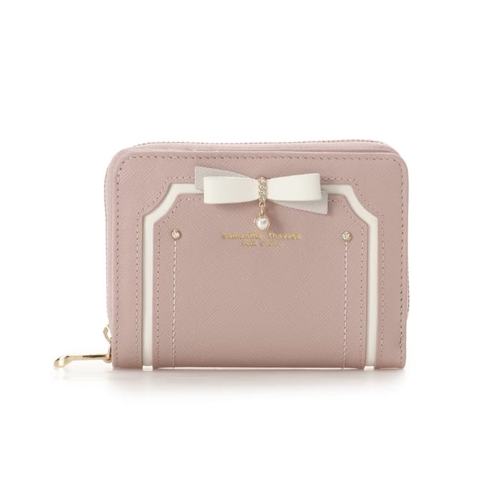 バイカラーリボン 折財布　ピンク