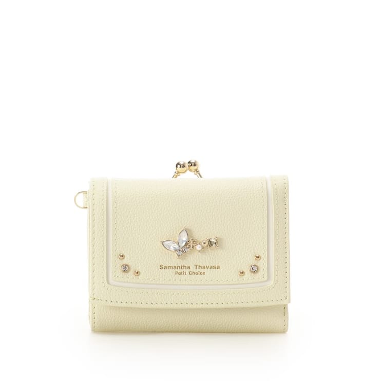 バタフライビジュー 折財布　ペールイエロー
