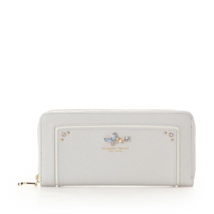 バタフライビジュー　長財布　ライトブルー