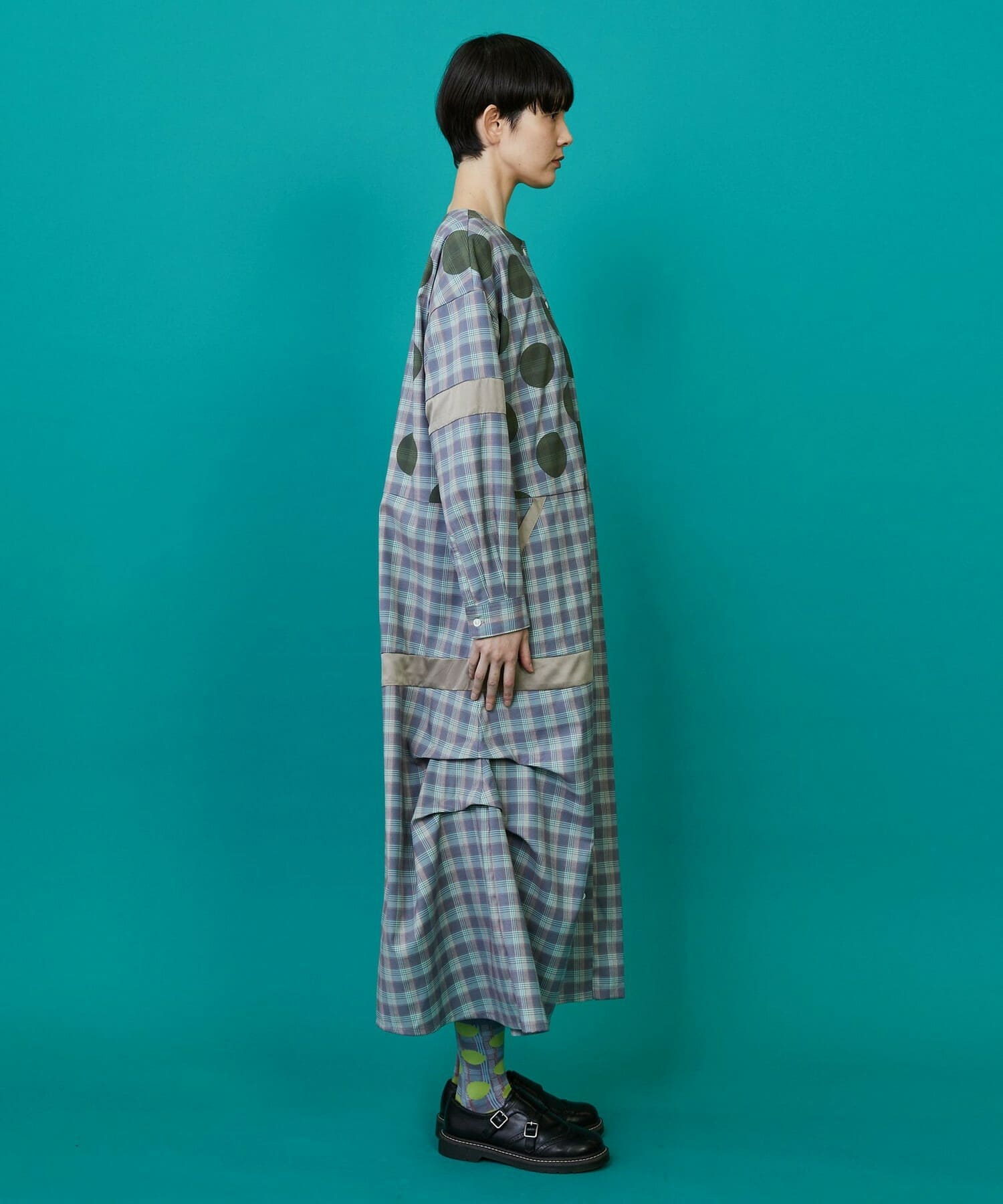 チェックオンドット（ワンピース） ブルー系チェック 0サイズ