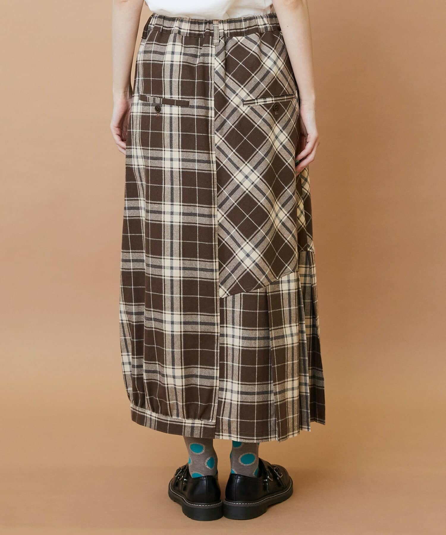 チェックパッチスカート ブラウン 0サイズ