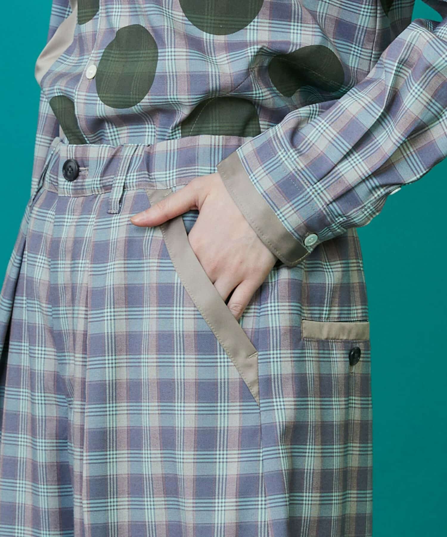 チェックオンドット（パンツ） ブルー系チェック 0サイズ