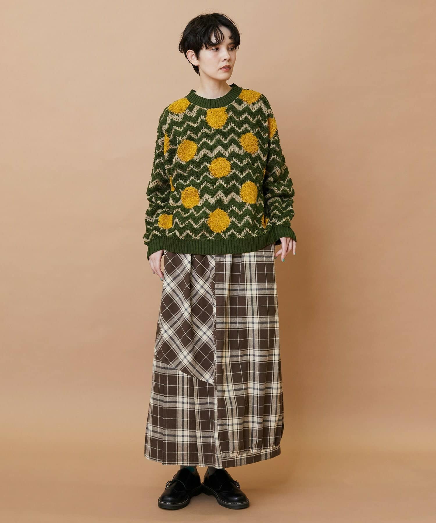 チェックパッチスカート ブラウン 0サイズ