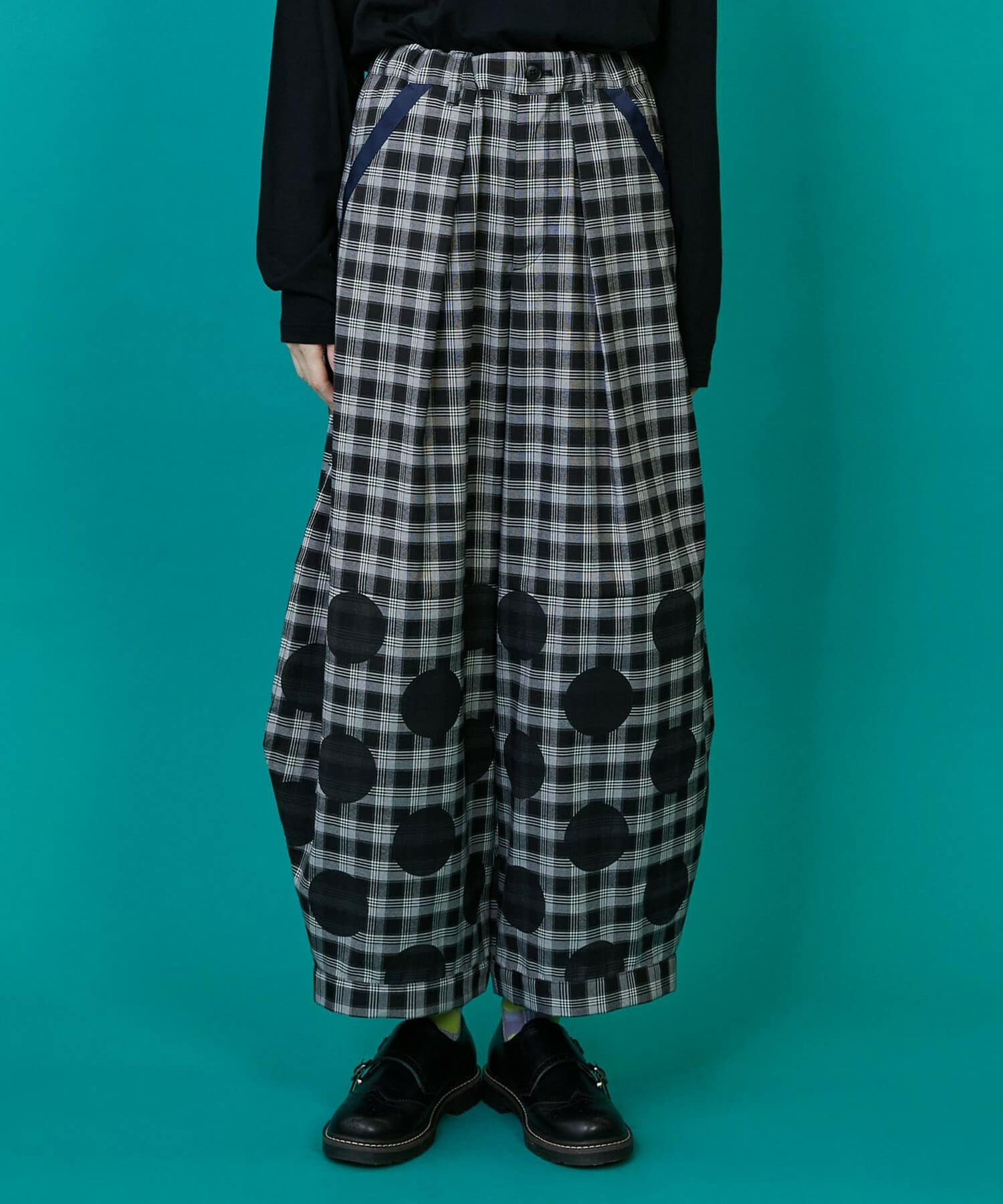 チェックオンドット（パンツ） ブルー系チェック 0サイズ