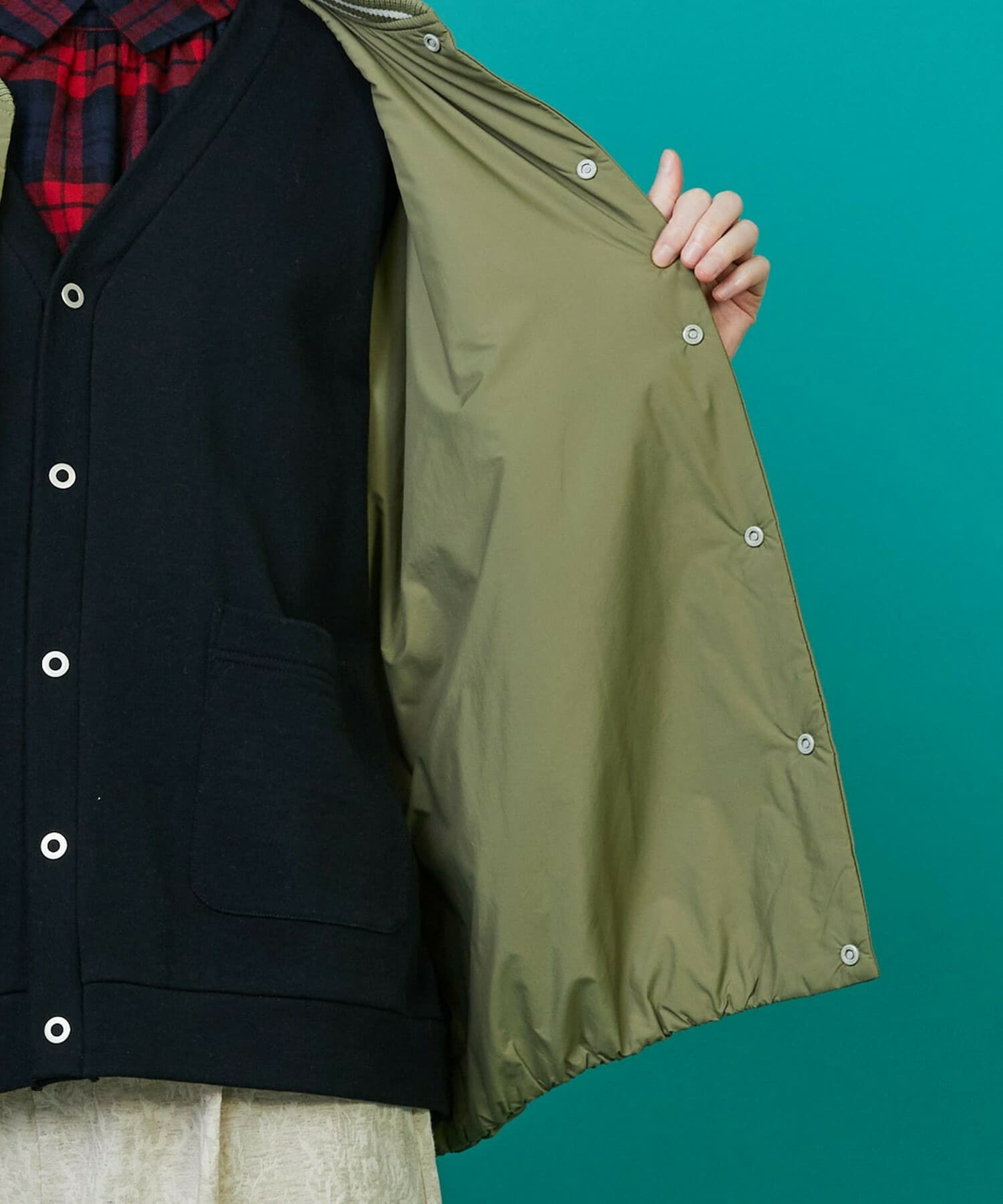 ツーウェイコート カーキ×ライトカーキ 2サイズ
