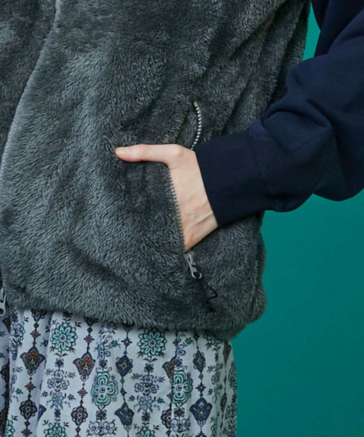 WILDTHINGS×FRAPBOIS シャギーフリースベスト グレー Mサイズ