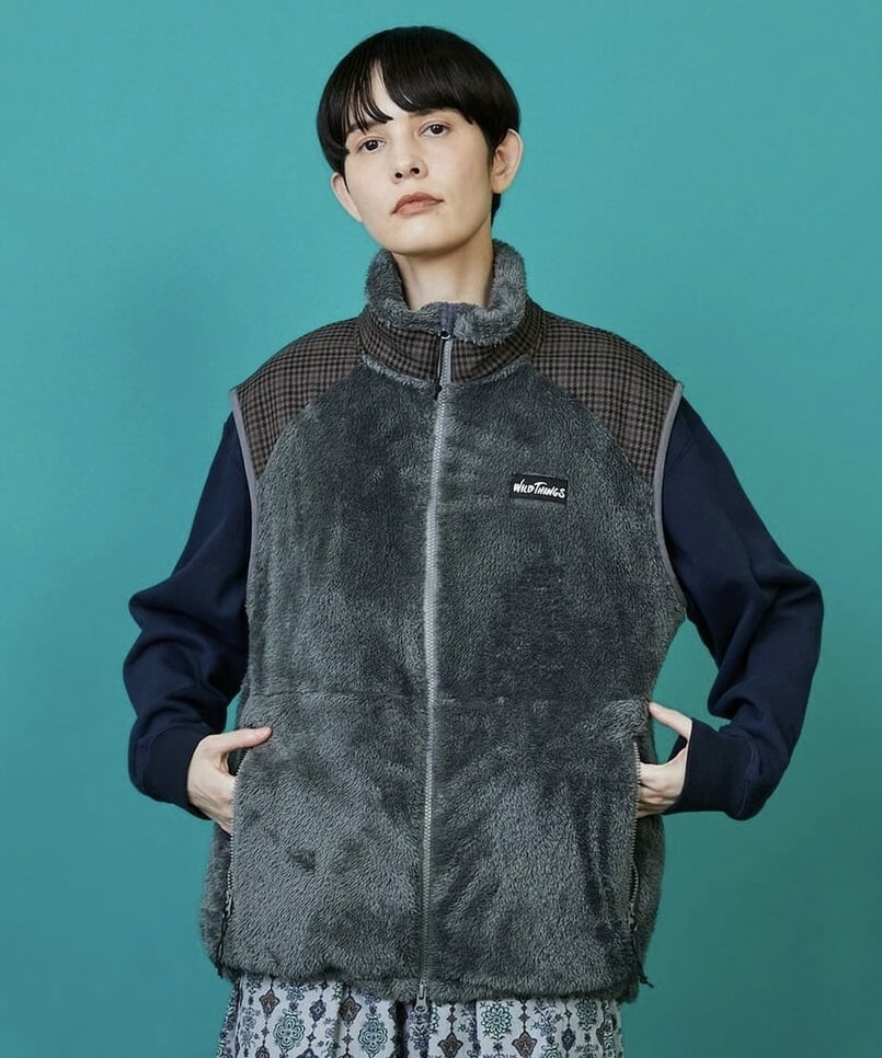 WILDTHINGS×FRAPBOIS シャギーフリースベスト グレー Mサイズ