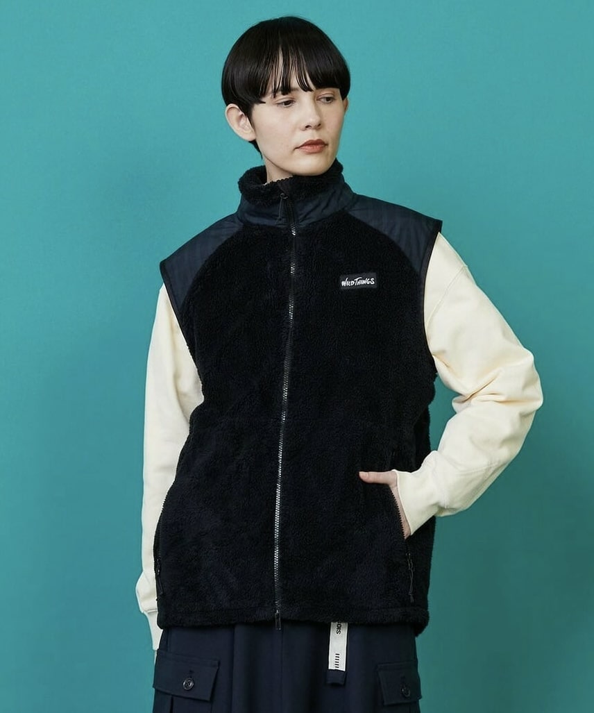 WILDTHINGS×FRAPBOIS シャギーフリースベスト ブラック Mサイズ