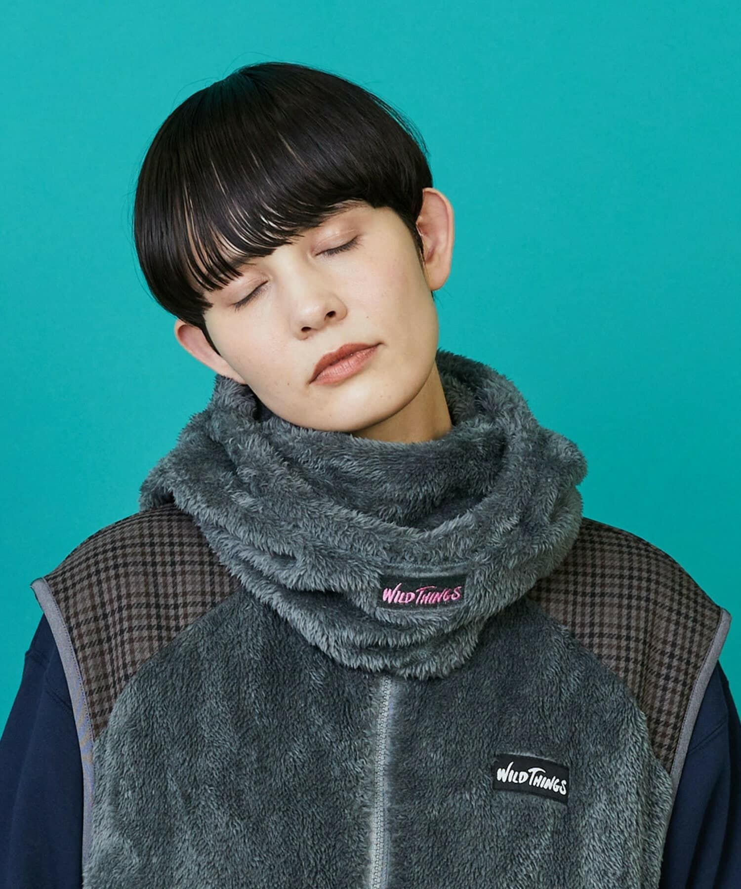 WILDTHINGS×FRAPBOIS シャギーフリースバラクラバ グレー Fサイズ