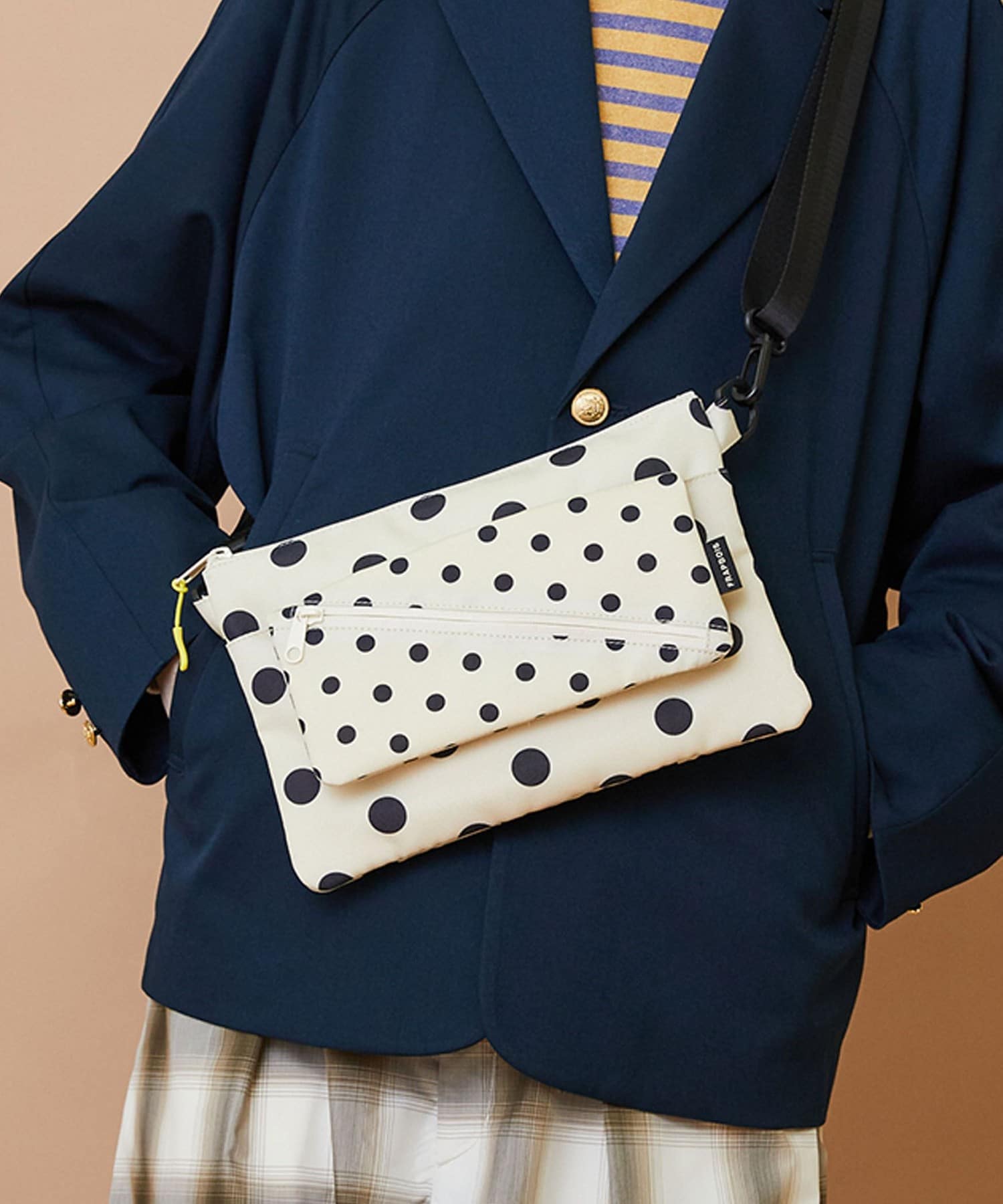 フラップサコッシュ② ベージュドット Fサイズ