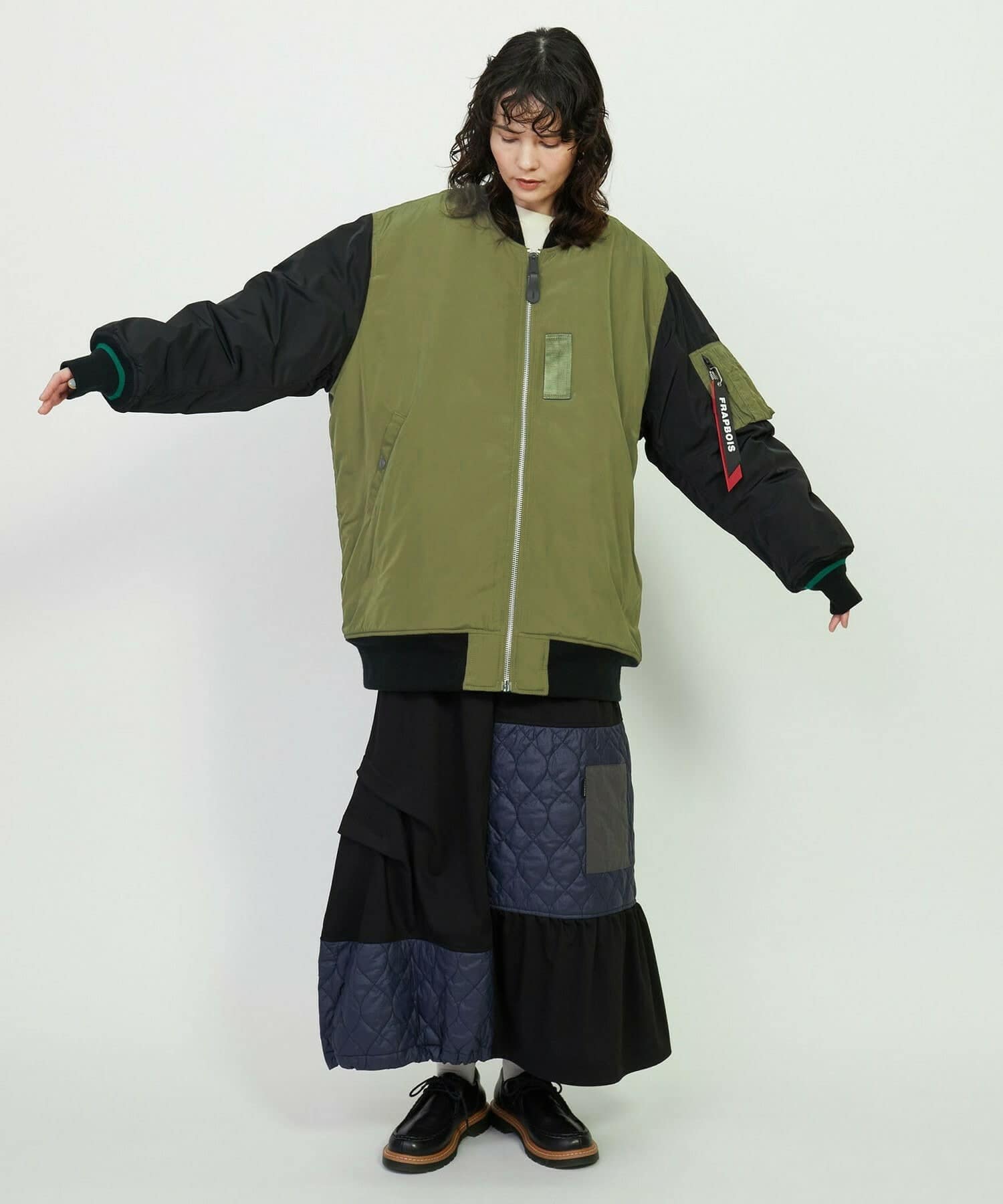 ALPHA × FRAPBOIS ジャケット オリーブ×ブラック Sサイズ