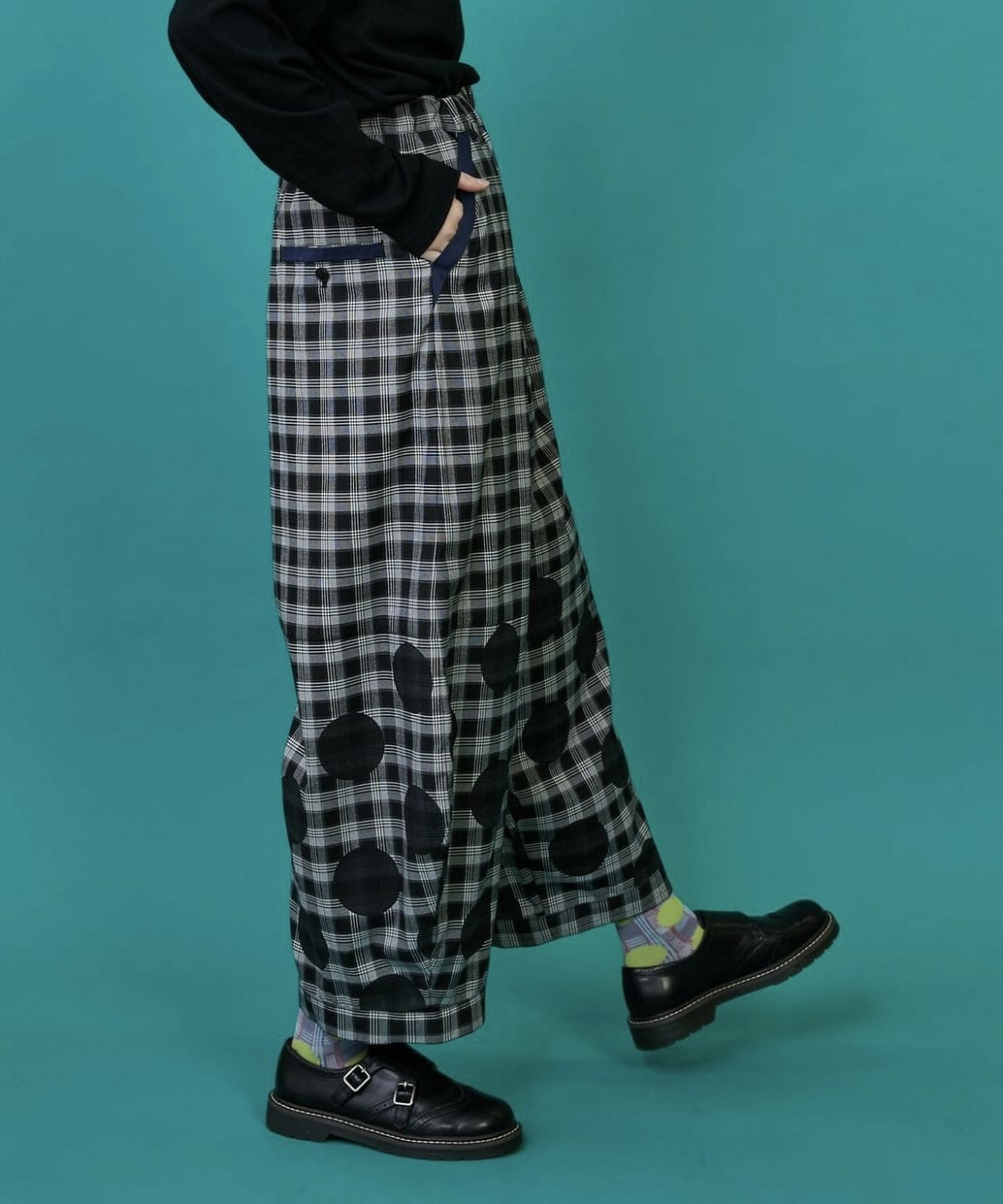 チェックオンドット（パンツ） ブルー系チェック 0サイズ