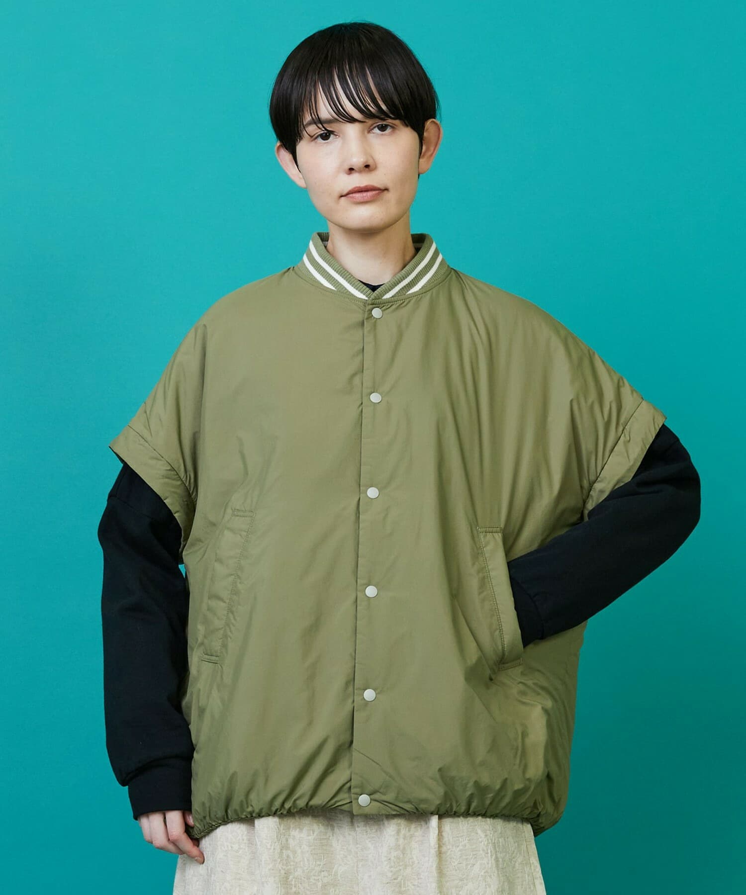 ツーウェイコート カーキ×ライトカーキ 2サイズ