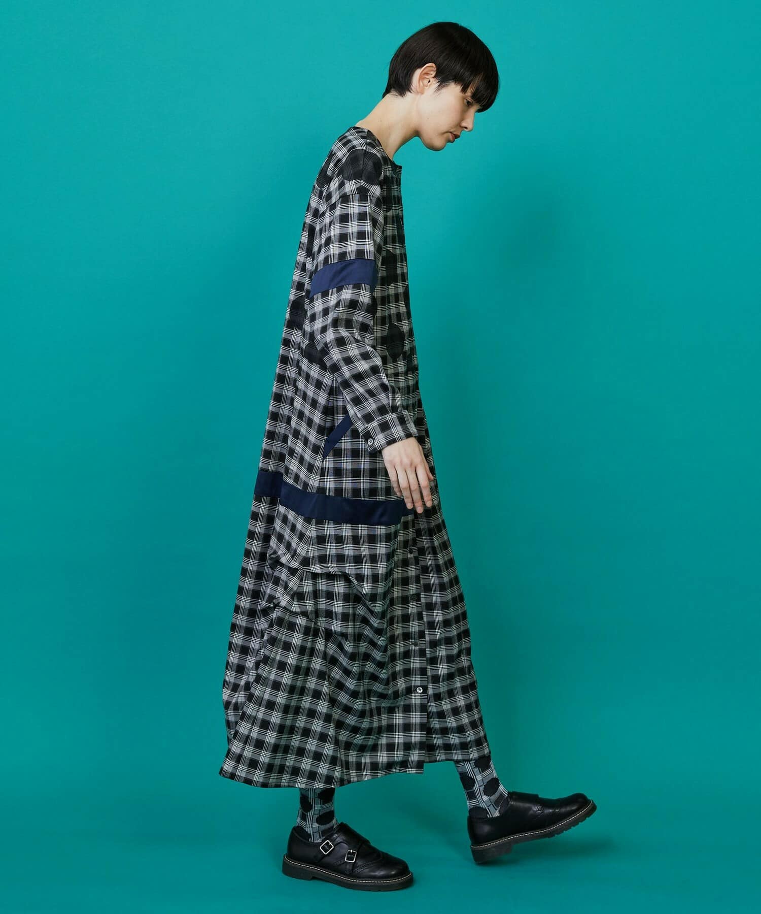 チェックオンドット（ワンピース） ブルー系チェック 0サイズ