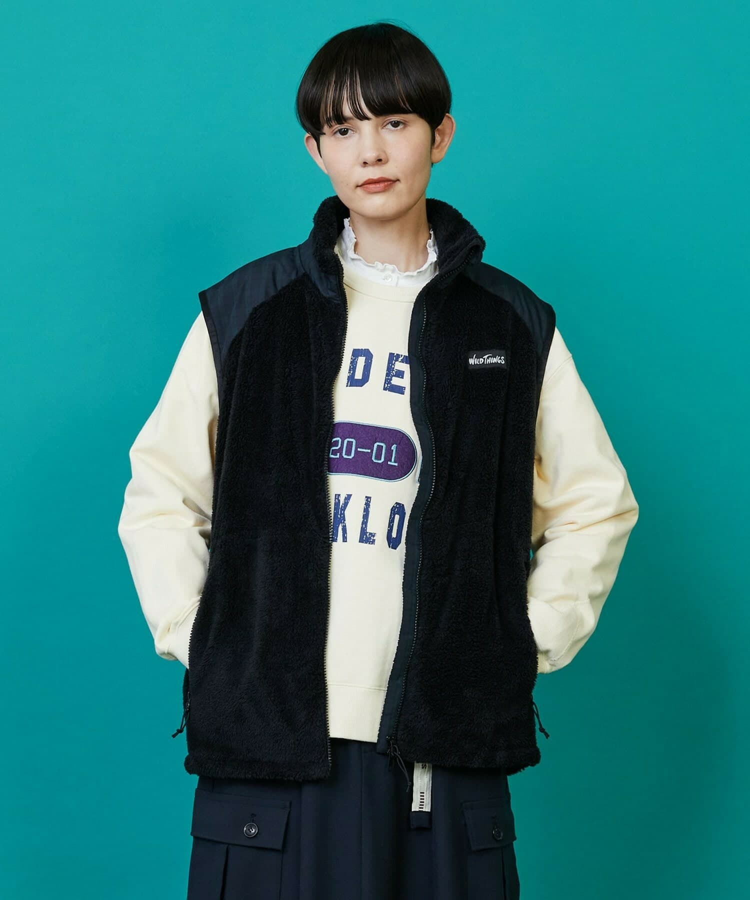 WILDTHINGS×FRAPBOIS シャギーフリースベスト グレー Mサイズ