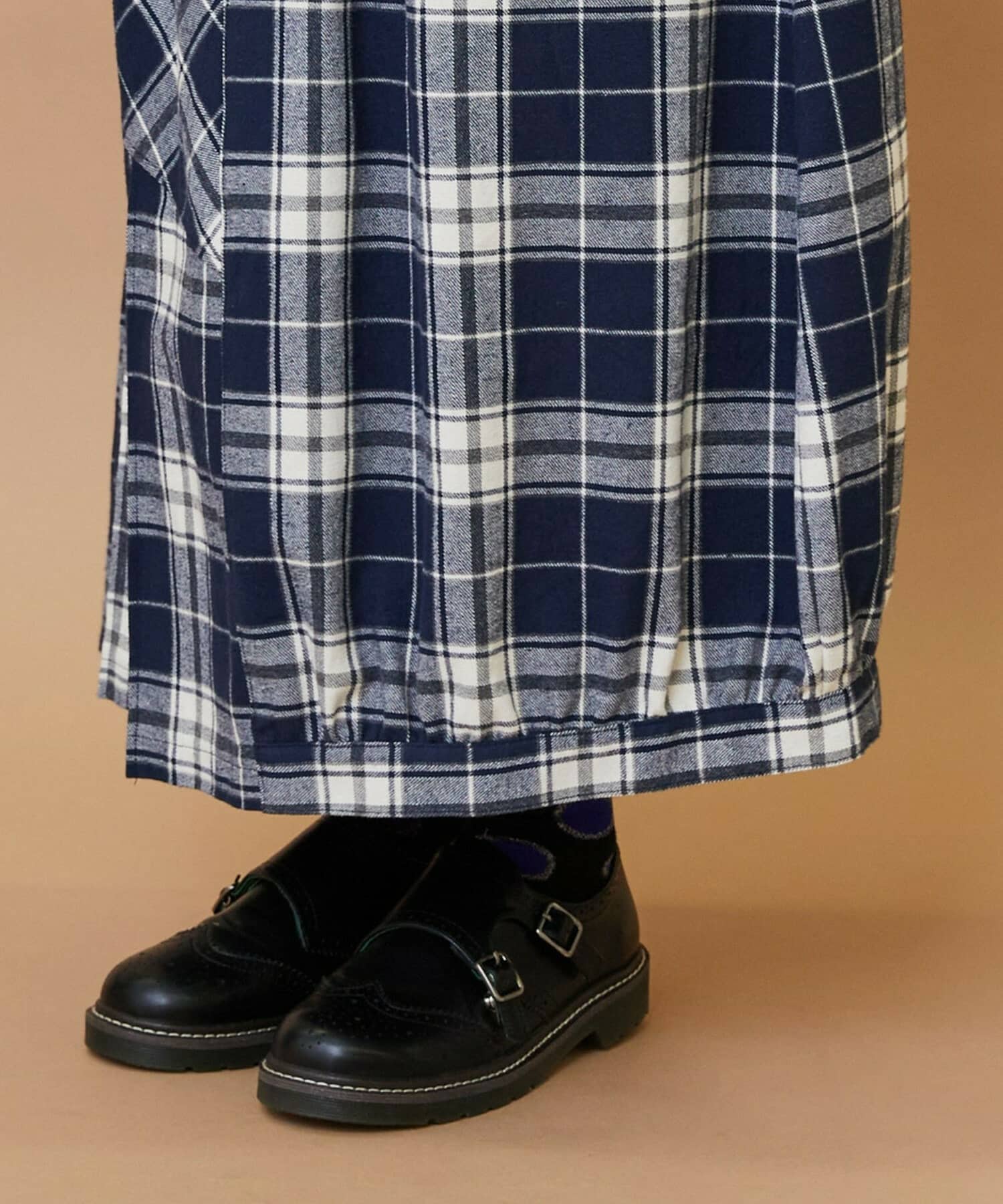 チェックパッチスカート ブラウン 0サイズ