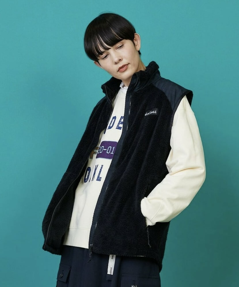 WILDTHINGS×FRAPBOIS シャギーフリースベスト グレー Mサイズ