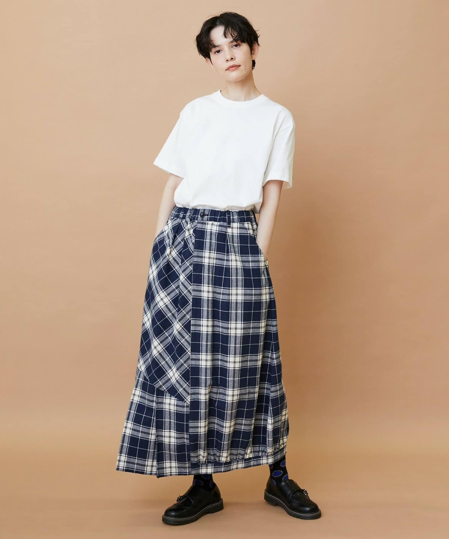 チェックパッチスカート ブラウン 0サイズ