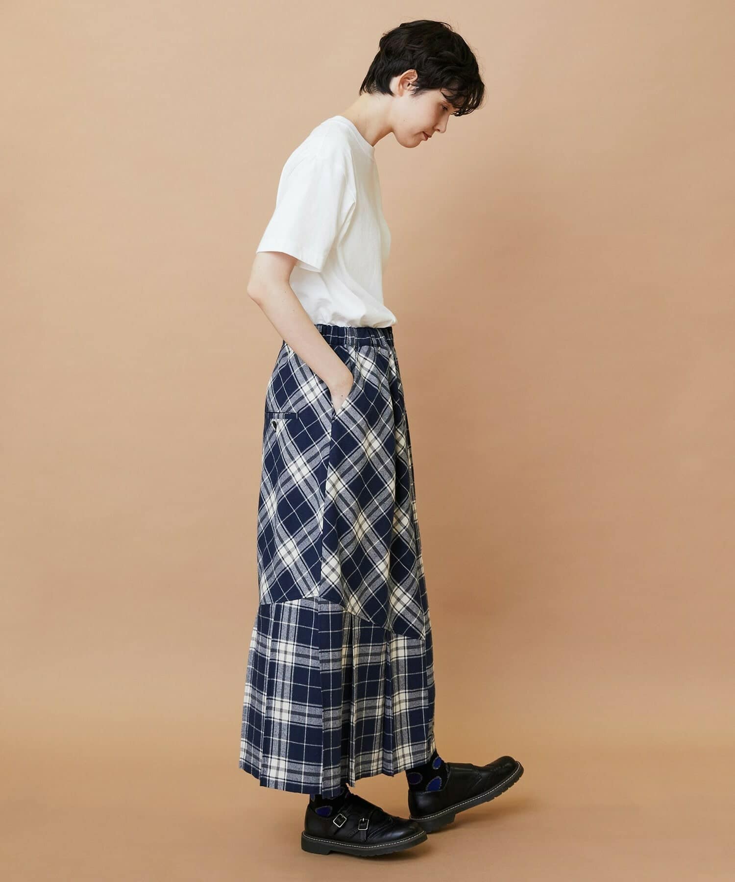 チェックパッチスカート ブラウン 0サイズ