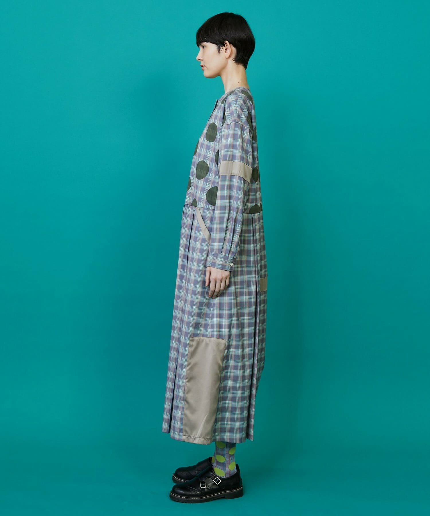 チェックオンドット（ワンピース） ブルー系チェック 0サイズ