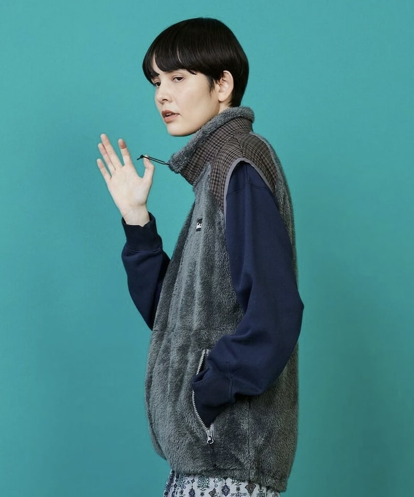 WILDTHINGS×FRAPBOIS シャギーフリースベスト グレー Mサイズ