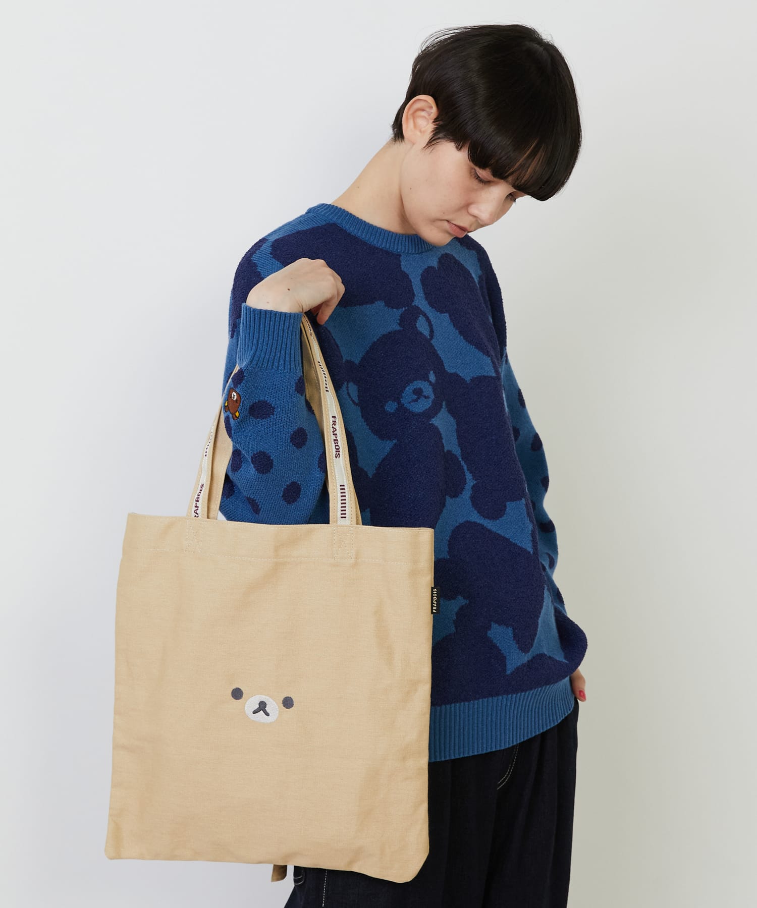 FRAPBOIS×Rilakkuma ロゴトート ベージュ（リラックマ柄） Fサイズ