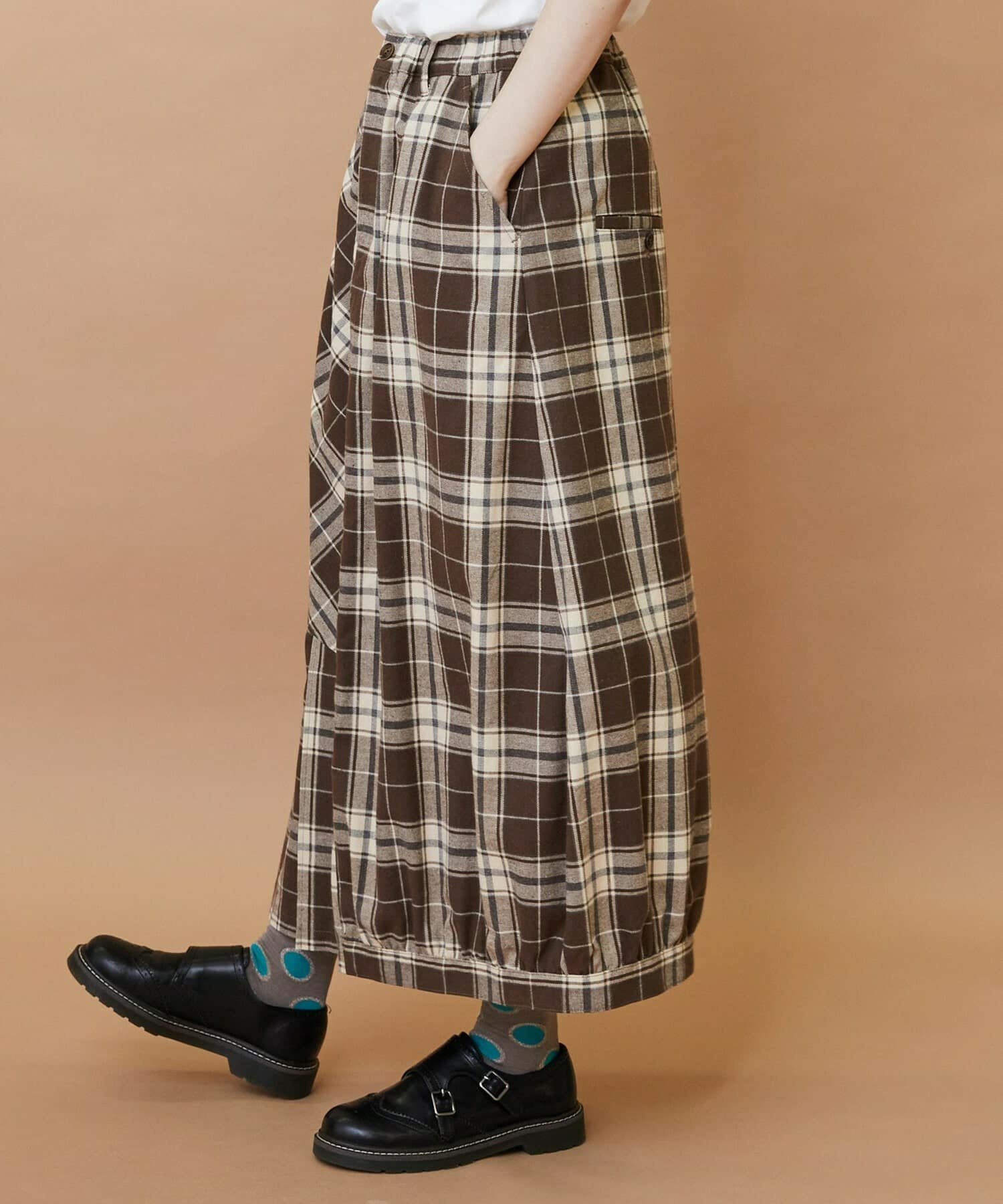 チェックパッチスカート ブラウン 0サイズ