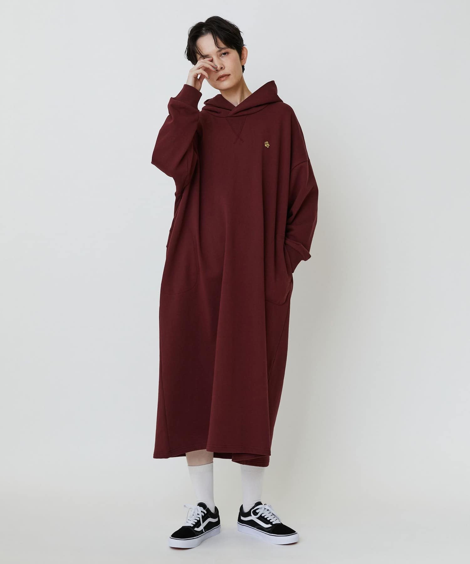 フーディーワンピ ワイン 1サイズ